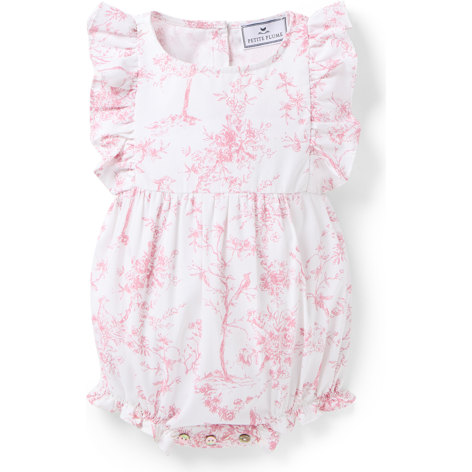 Baby's Twill Ruffled Romper, Pink Timeless Toile - Rompers - 1