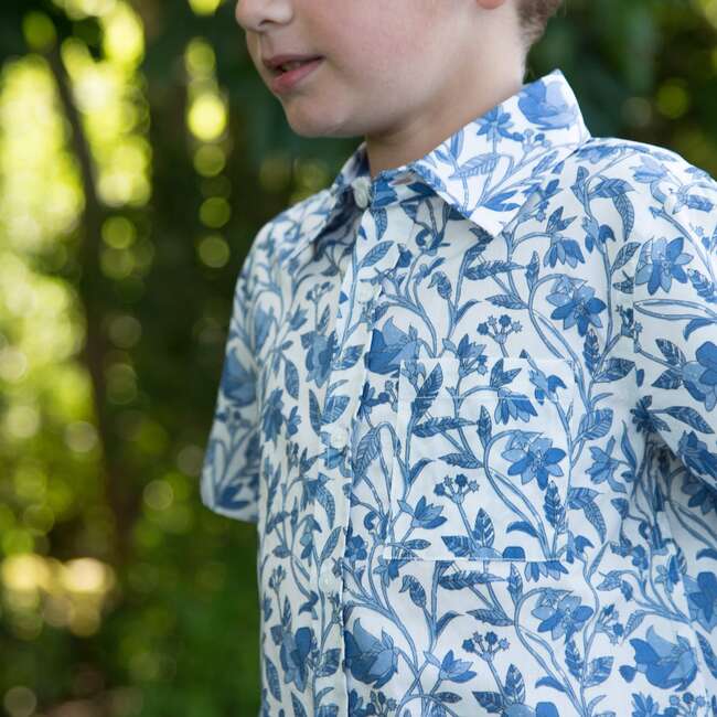 Boys Collar Shirt, Vintage Blue - Polo Shirts - 3