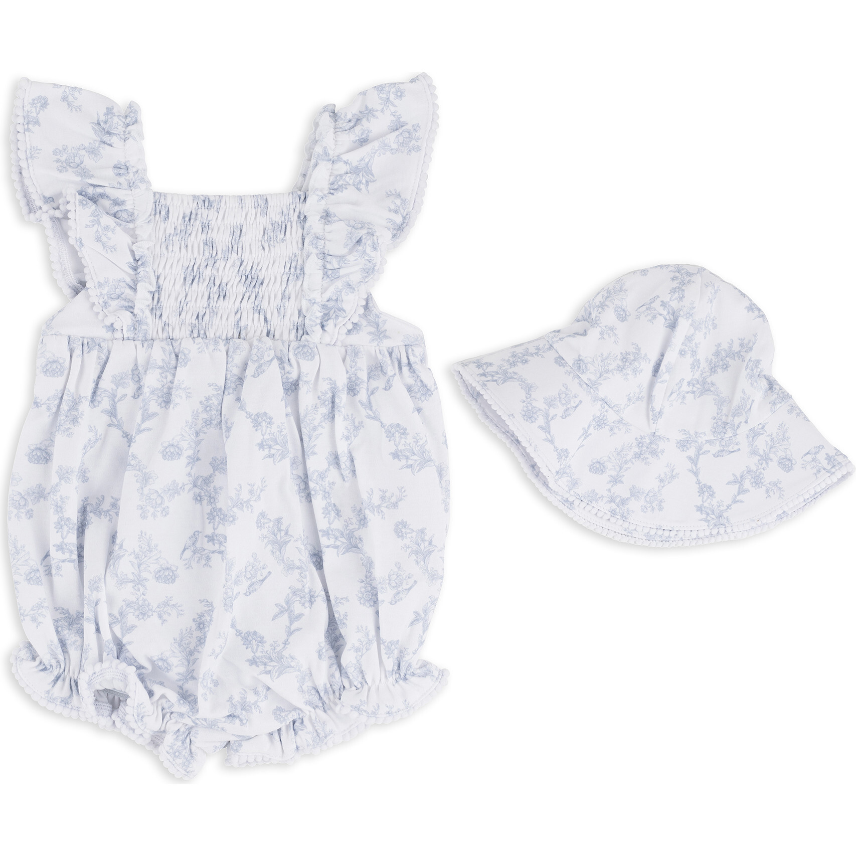 Toile Interlock Romper & Hat Set, Blue - Rompers - 1