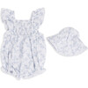 Toile Interlock Romper & Hat Set, Blue - Rompers - 1 - thumbnail