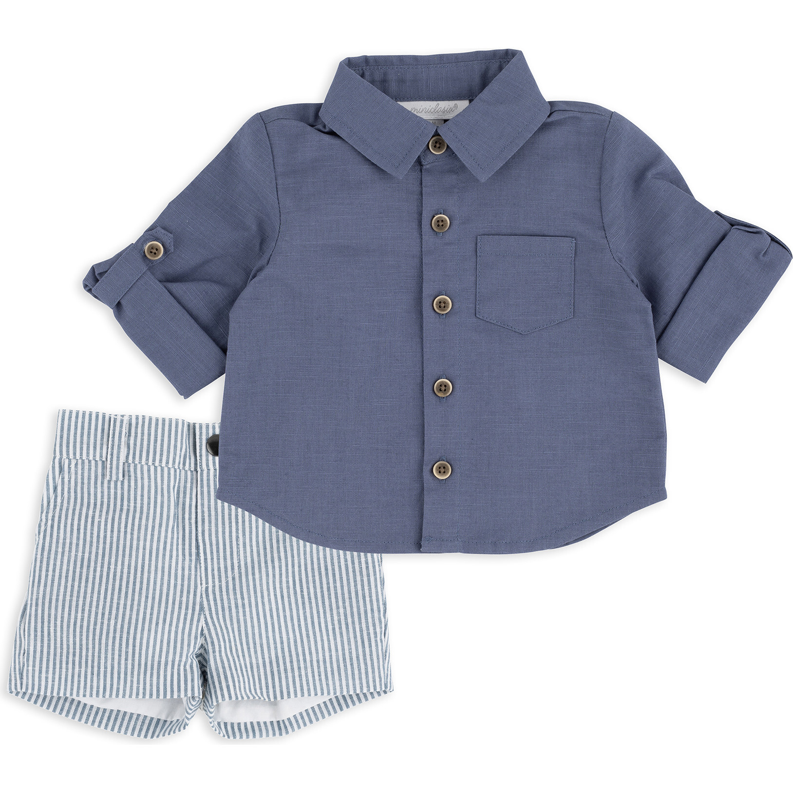 Woven Shirt & Short Set, Blue - Mixed Apparel Set - 1