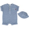 Stripe Terry Romper & Hat Set, Blue - Rompers - 1 - thumbnail