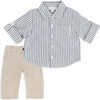 Stripe Linen Shirt & Pant Set, Blue - Mixed Apparel Set - 1 - thumbnail