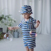 Stripe Waffle Knit Top, Short & Hat Set, Blue - Mixed Apparel Set - 2