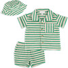 Stripe Terry Top, Short & Hat Set, Green - Mixed Apparel Set - 1 - thumbnail