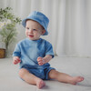 Tie Dyed Waffle Knit Romper & Hat Set, Blue - Rompers - 2