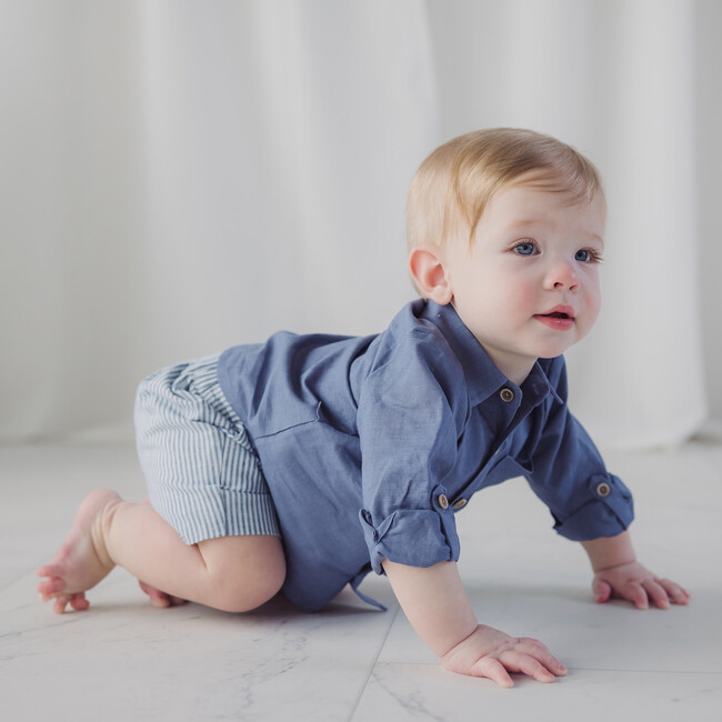 Woven Shirt & Short Set, Blue - Mixed Apparel Set - 4