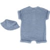 Stripe Terry Romper & Hat Set, Blue - Rompers - 3