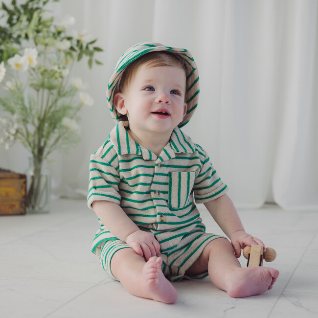 Stripe Terry Top, Short & Hat Set, Green - Mixed Apparel Set - 2