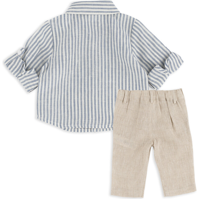 Stripe Linen Shirt & Pant Set, Blue - Mixed Apparel Set - 3