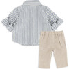 Stripe Linen Shirt & Pant Set, Blue - Mixed Apparel Set - 3