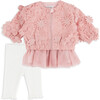 Lace Bomber Jacket, Tutu Top & Legging Set, Pink - Mixed Apparel Set - 1 - thumbnail