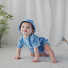 Tie Dyed Waffle Knit Romper & Hat Set, Blue - Rompers - 4