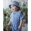 Stripe Terry Romper & Hat Set, Blue - Rompers - 4