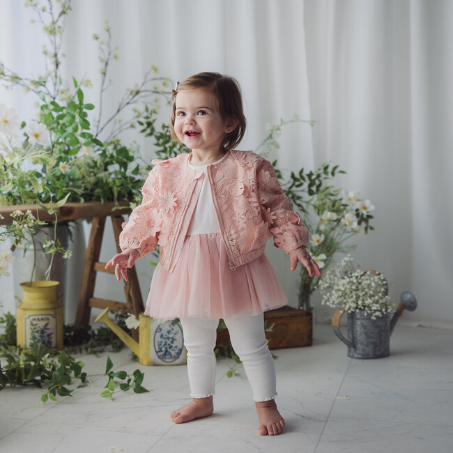 Lace Bomber Jacket, Tutu Top & Legging Set, Pink - Mixed Apparel Set - 2