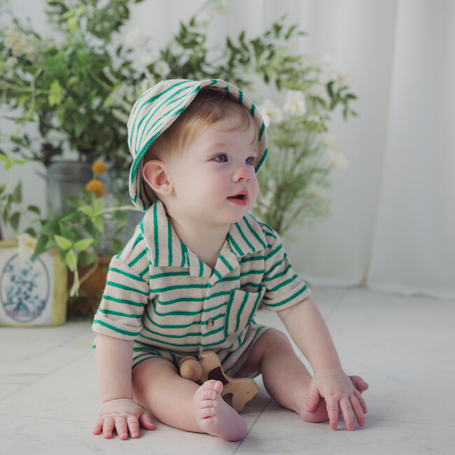 Stripe Terry Top, Short & Hat Set, Green - Mixed Apparel Set - 4