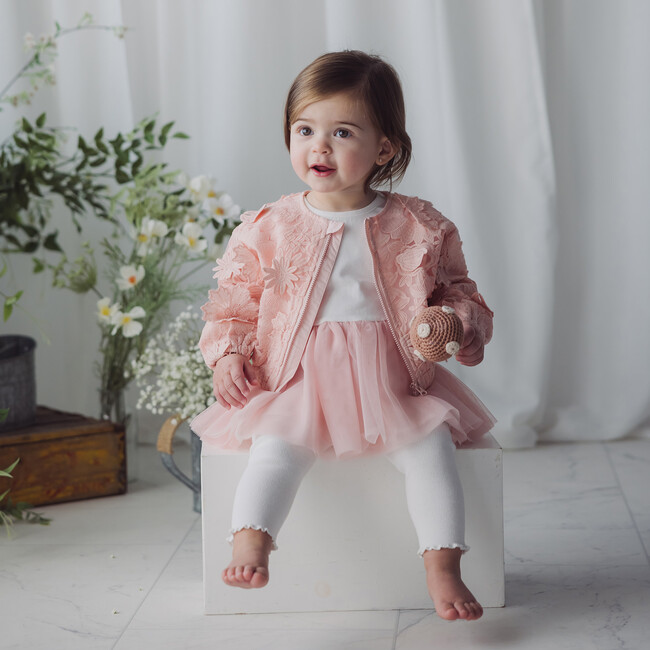 Lace Bomber Jacket, Tutu Top & Legging Set, Pink - Mixed Apparel Set - 4