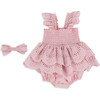 Eyelet Romper & Headwrap Set, Pink - Rompers - 3