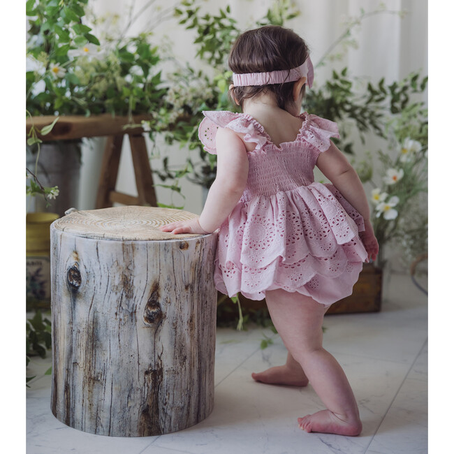 Eyelet Romper & Headwrap Set, Pink - Rompers - 4