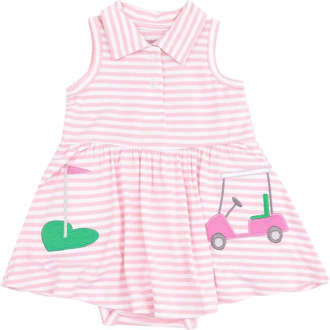 Polo Collar Bodysuit Dress with Applique - Golf Pink Mini Gingham, Pink