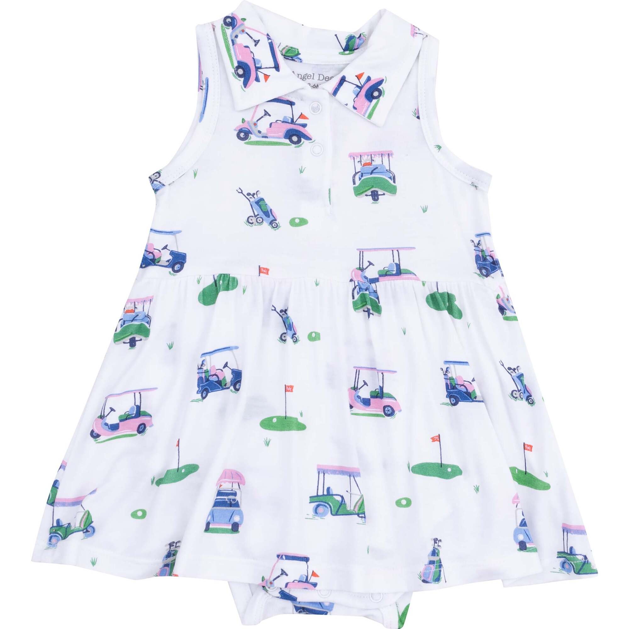 Polo Collar Bodysuit Dress - Vintage Golf Carts, Pink - Dresses - 1