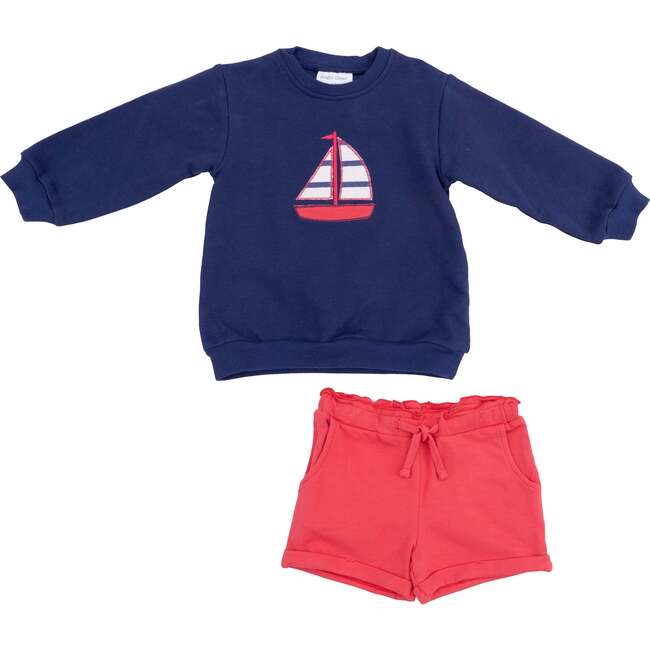 Oversized Applique Sweatshirt and Paperbag Short - Sailboat French Terry, Navy