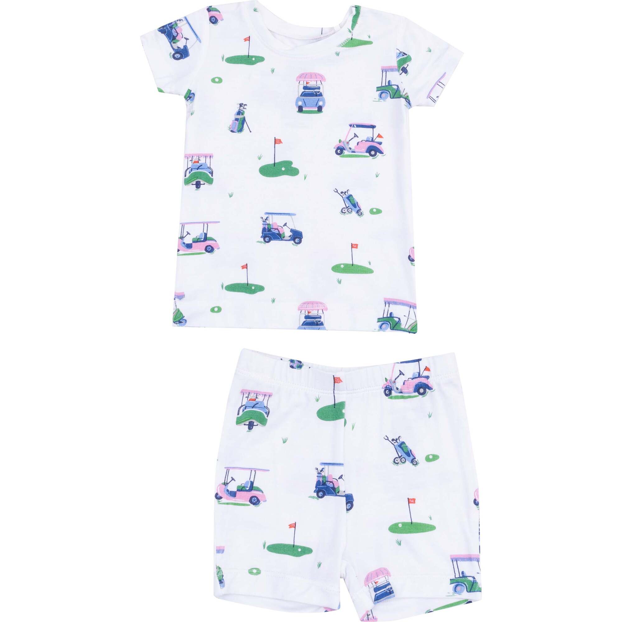 Loungewear Short Set - Vintage Golf Carts, Pink - Mixed Apparel Set - 1