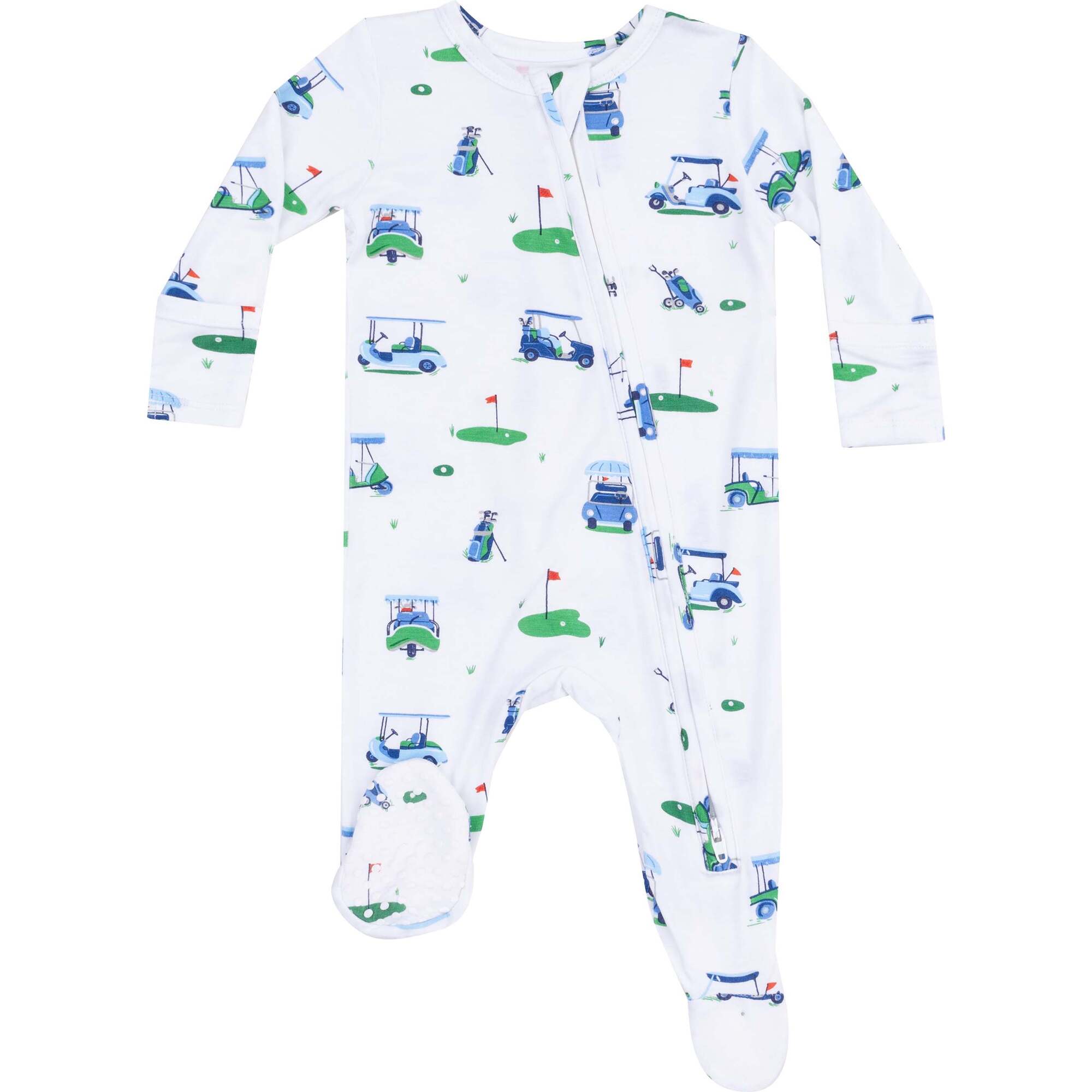 2 Way Zipper Footie - Vintage Golf Carts, Blue - Footie Pajamas - 1