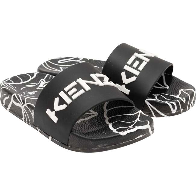 Tiger Print Logo Slides, Black