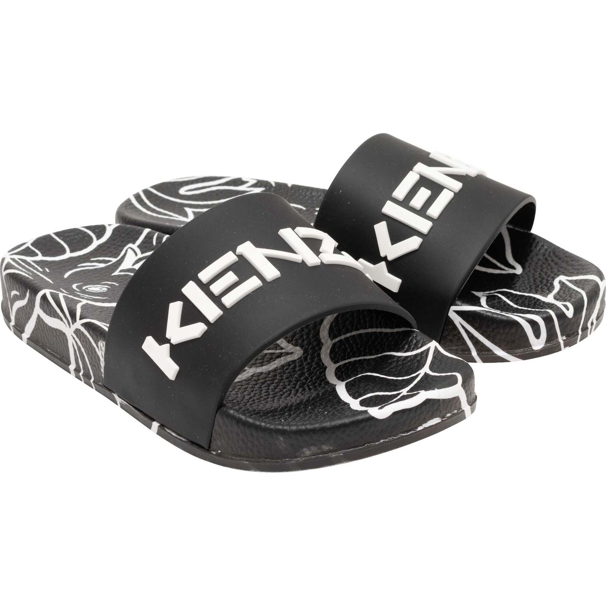 Tiger Print Logo Slides, Black - Sandals - 1