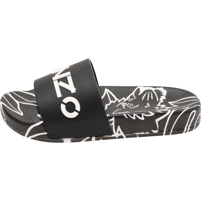 Tiger Print Logo Slides, Black - Sandals - 5