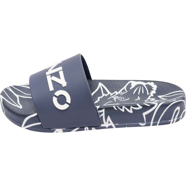 Tiger Print Logo Slides, Navy - Sandals - 4