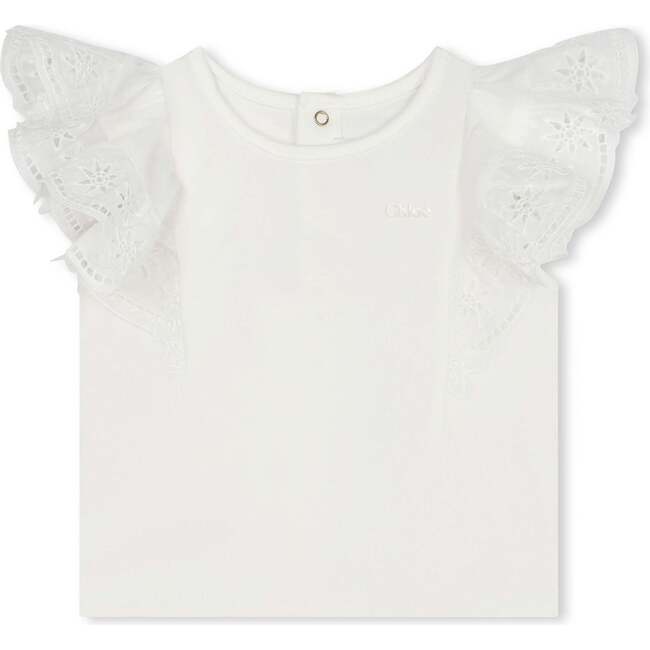 Logo Embroidered Cotton Blouse, Ivory