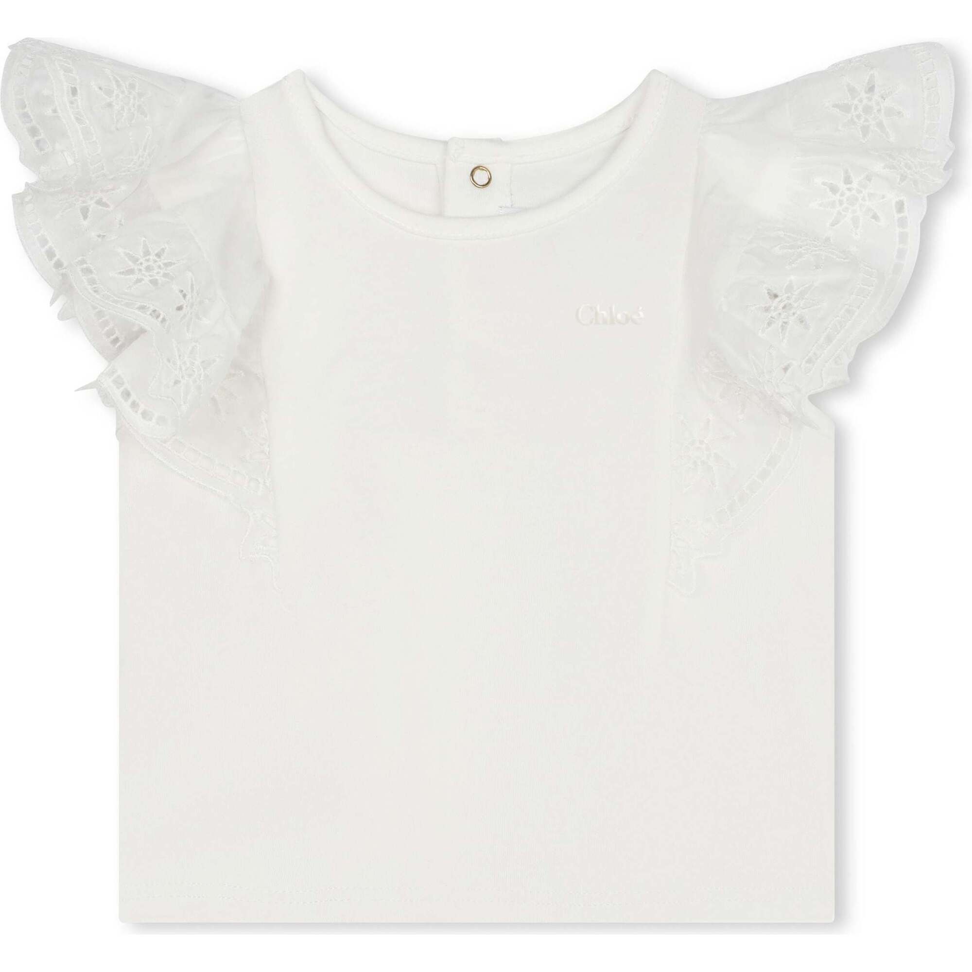 Logo Embroidered Cotton Blouse, Ivory - Blouses - 1