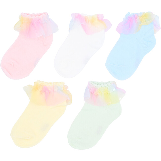 Rainbow Ruffle Cotton Socks Set, Multi