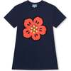 Boke Flower T-Shirt Dress, Navy - Dresses - 1 - thumbnail