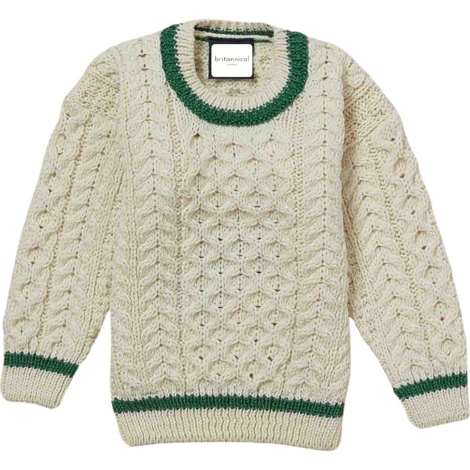London Days Sweater, Cream & Green - Cardigans - 1