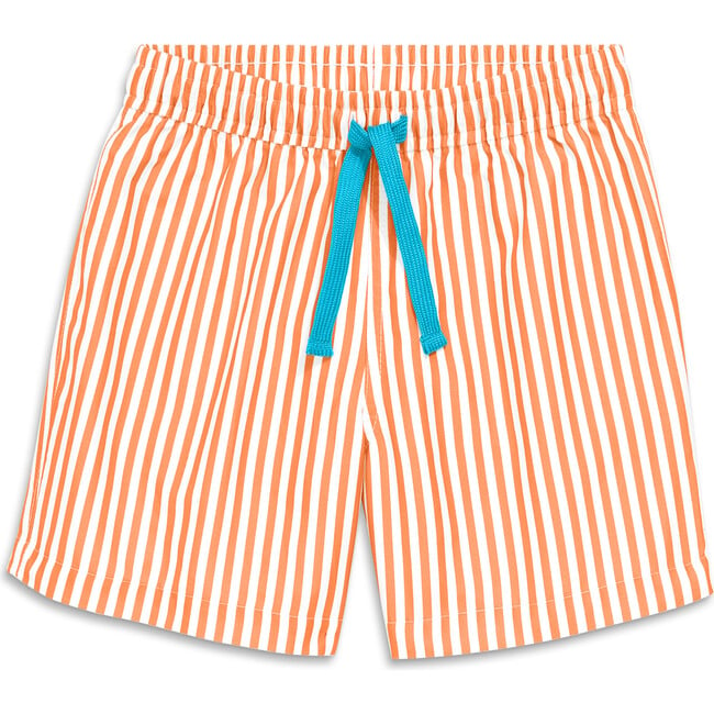 Kids Swim Trunk In Stripe, Cantaloupe White Stripe