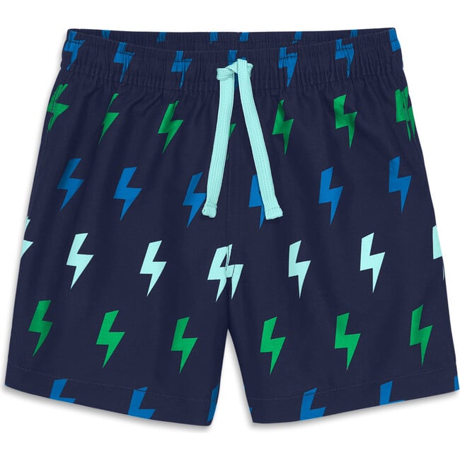 Kids Swim Trunk In Mini Bolts, Navy Bolts