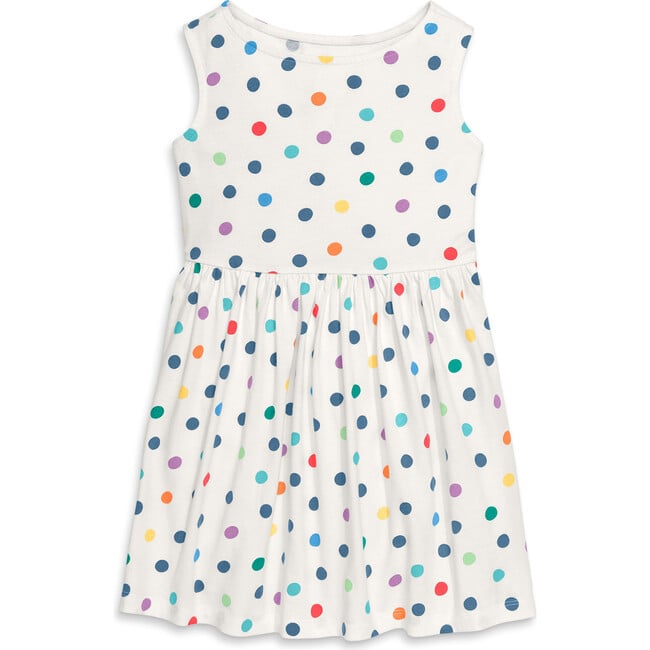 Kids Recess Dress In Rainbow Confetti Dots, Ivory Rainbow Dots - Dresses - 1