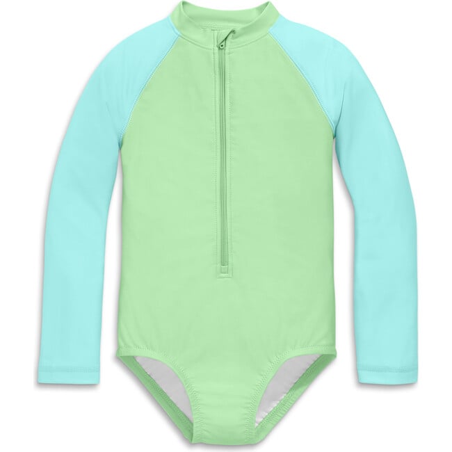 Kids Long Sleeve One-Piece Baseball Rash Guard, Pear Mist