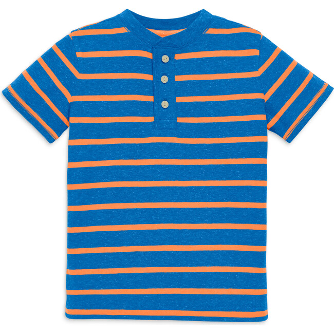 Kids Heathered Henley Tee In Stripe, Blueberry Cantaloupe Stripe