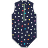 Kids Half-Zip Swimsuit In Rainbow Confetti Dots, Navy Rainbow Confetti Dots - One Pieces - 1 - thumbnail