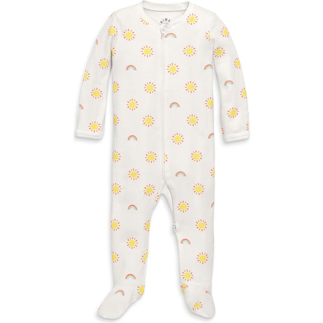 Baby Organic Zip Footie In Sunny Day, Ivory Rainbows Suns