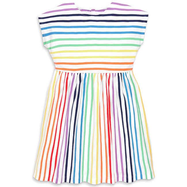 Kids Backyard Dress In Double Rainbow Stripe, White Double Rainbow Stripe