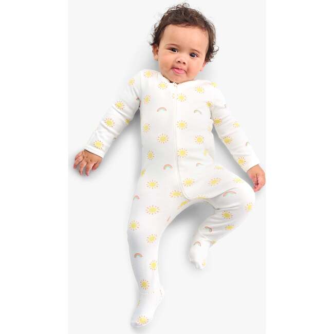 Baby Organic Zip Footie In Sunny Day, Ivory Rainbows Suns - Footie Pajamas - 2