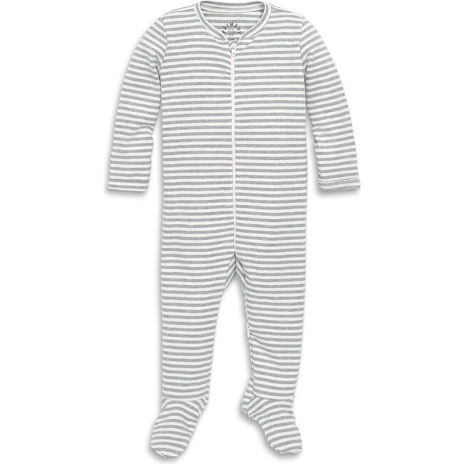 Baby Organic Zip Footie In Stripe, Heather Gray Ivory Mini Stripe