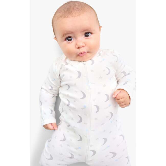 Baby Organic Zip Footie In Starry Night, Ivory Stars Moons - Footie Pajamas - 2