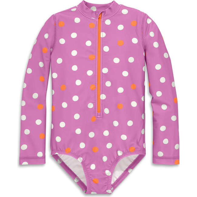 Baby One-Piece Rash Guard In Confetti Dots, Lilac Multi Dots