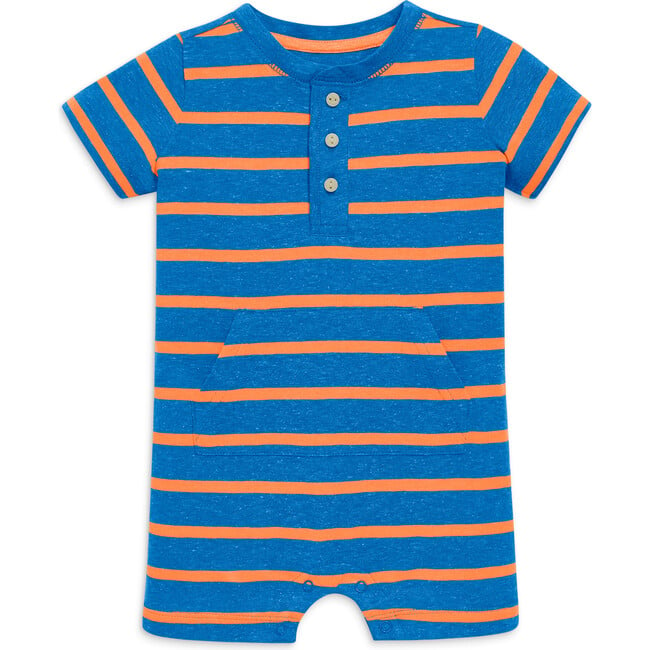 Baby Heathered Henley Shortie In Stripe, Blueberry Cantaloupe Stripe